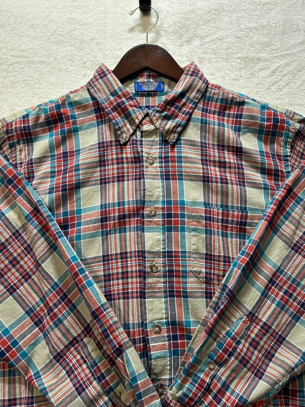 Pendleton Oceanside Mens XL Tan Red Plaid Cotton Long Sleeve Shirt